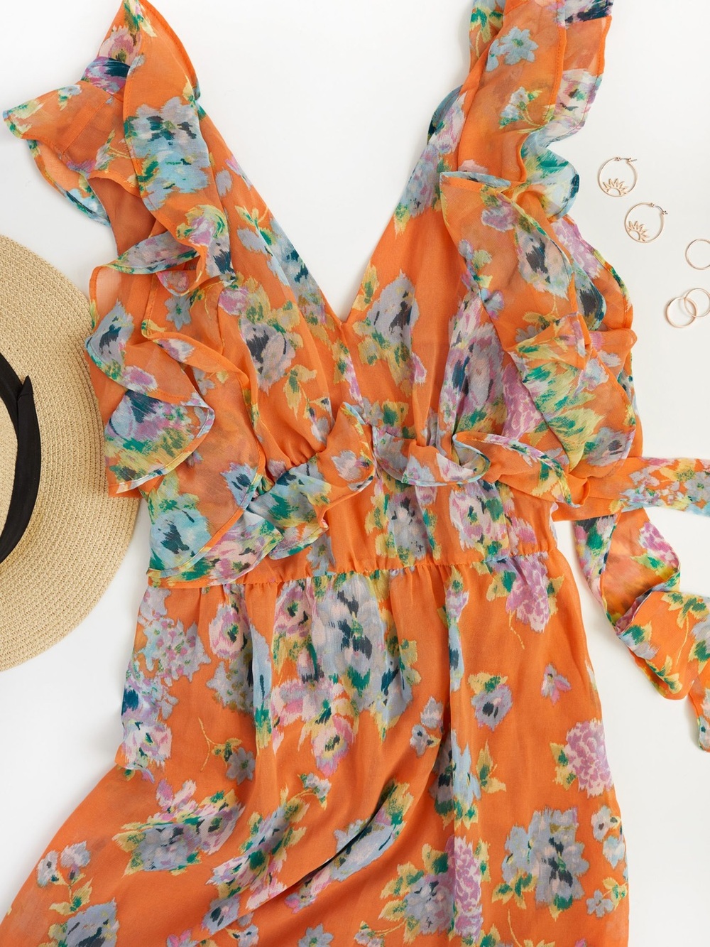 LC Lauren Conrad Orange Floral Maxi Dress
